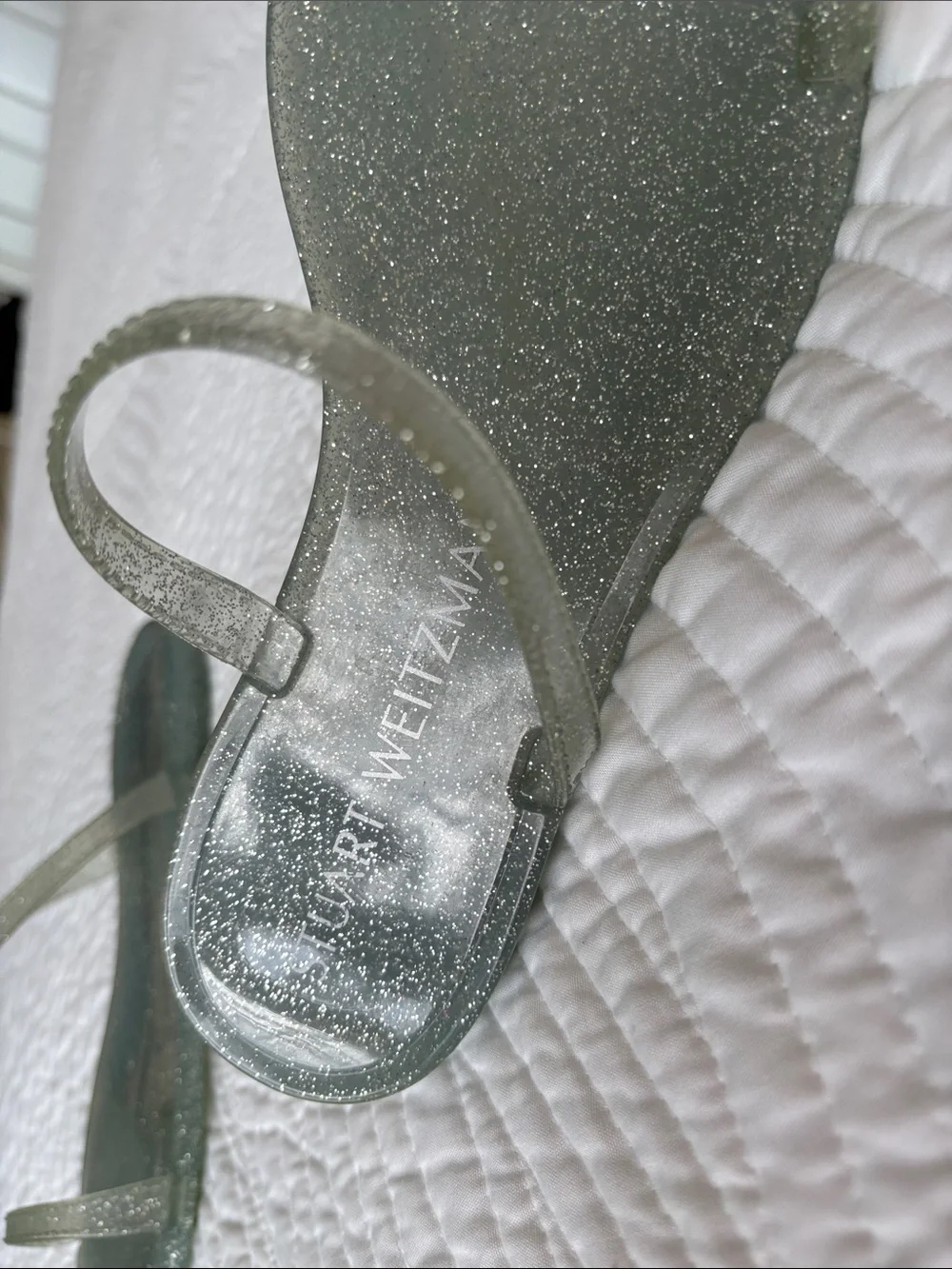 New Stuart Weitzman NWOT Jelly Sandals Slides Glitter Seafoam women’s size 7